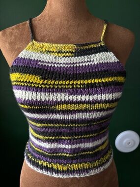 Striped Knit Halter Camisole in Purple, Yellow, White & Black